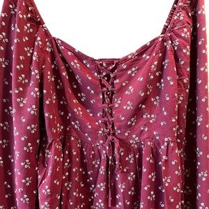 Aeropostale Burgundy Smocked Balloon Long Sleeve Top Size L
